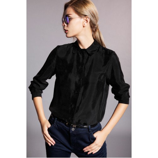 Contrast Collar Long Sleeves Blouse