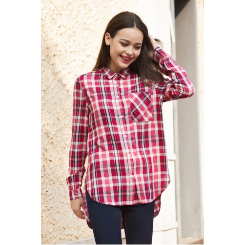 High Low Plaid Button Down Shirt