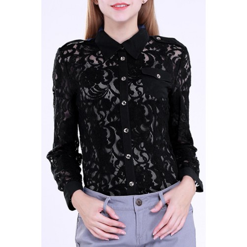 Buttons Lace Blouse