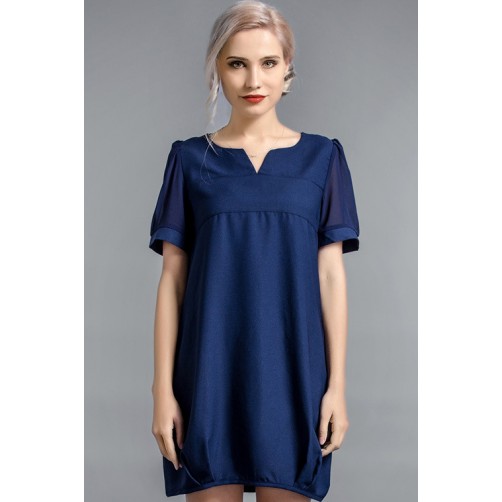 Dark Notch Neck Cocoon Dress