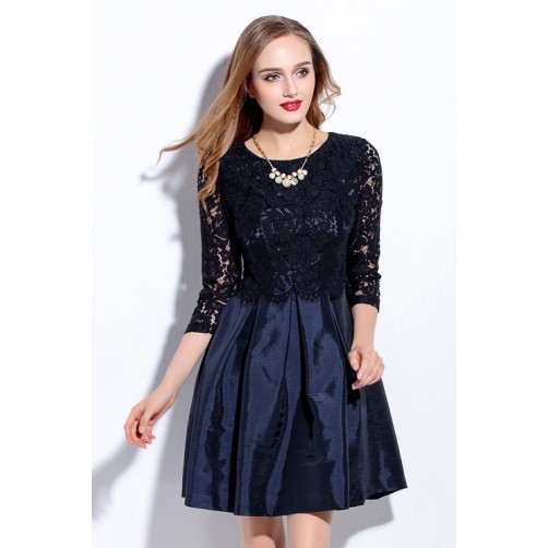 Lace Pleated Mini Dress