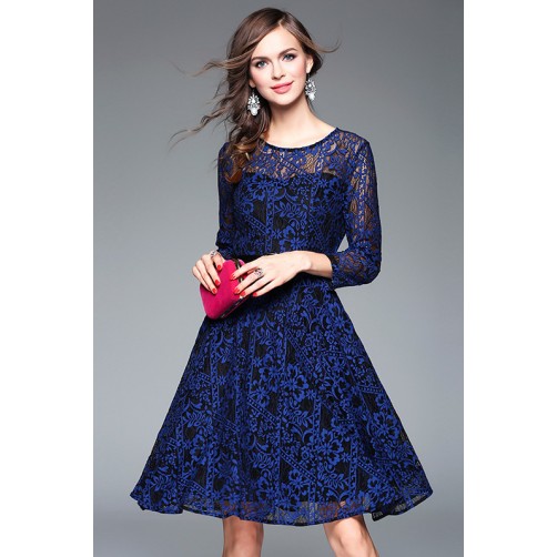 Lace Hollow-out Dress with Belt