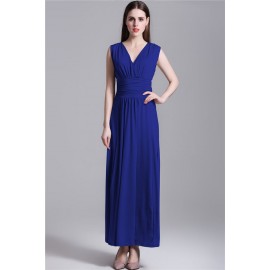 V Neck Solid Color Maxi Dress