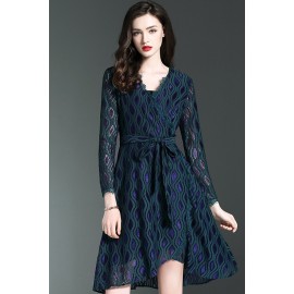 V Neck Lace Dress with Sash