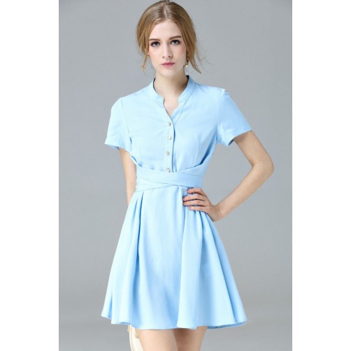 Short Sleeves Bow Shirt Dress