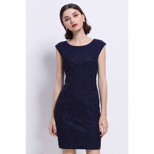 Dark Navy EmbroideSheath Dress