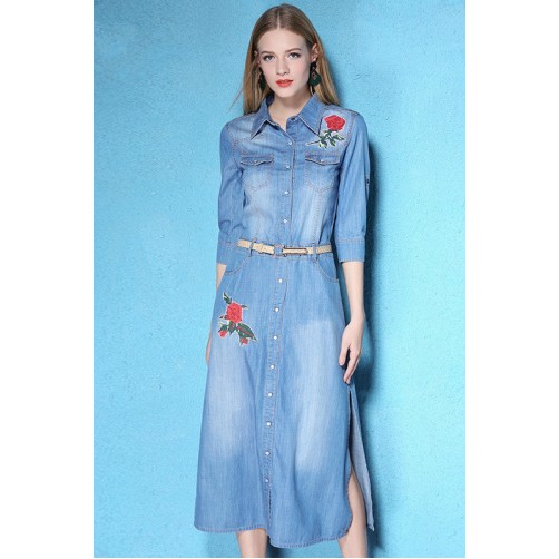 EmbroideDenim Shirt Dress