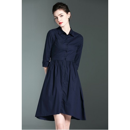 Dark Navy Contrast Collar Shirt Dress