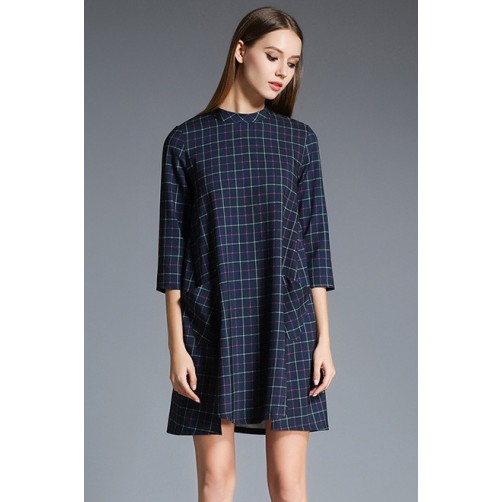 Side Slit Plaid Dress