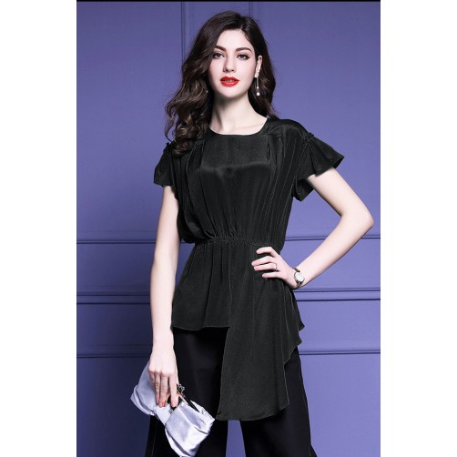 Short Sleeves Asymmetrical Blouse